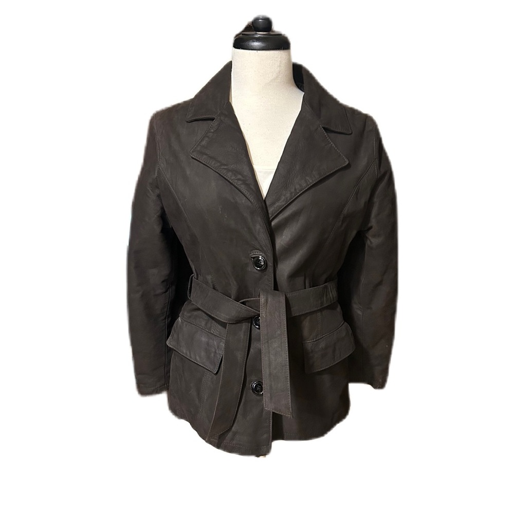 VERA PELLE Leather Blazer Jacket Belted Women's Chocolate Brown Button up Italy